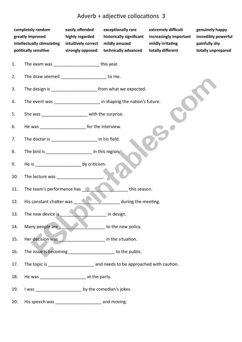 Adverb + adjective collocations 3