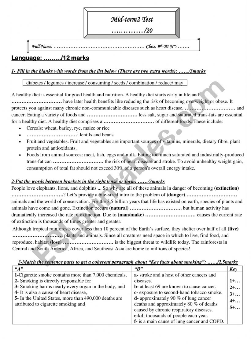 Mid-term2 test worksheet