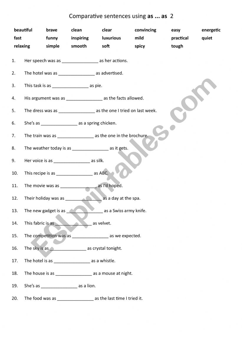 Comparative sentences using as ... as 2