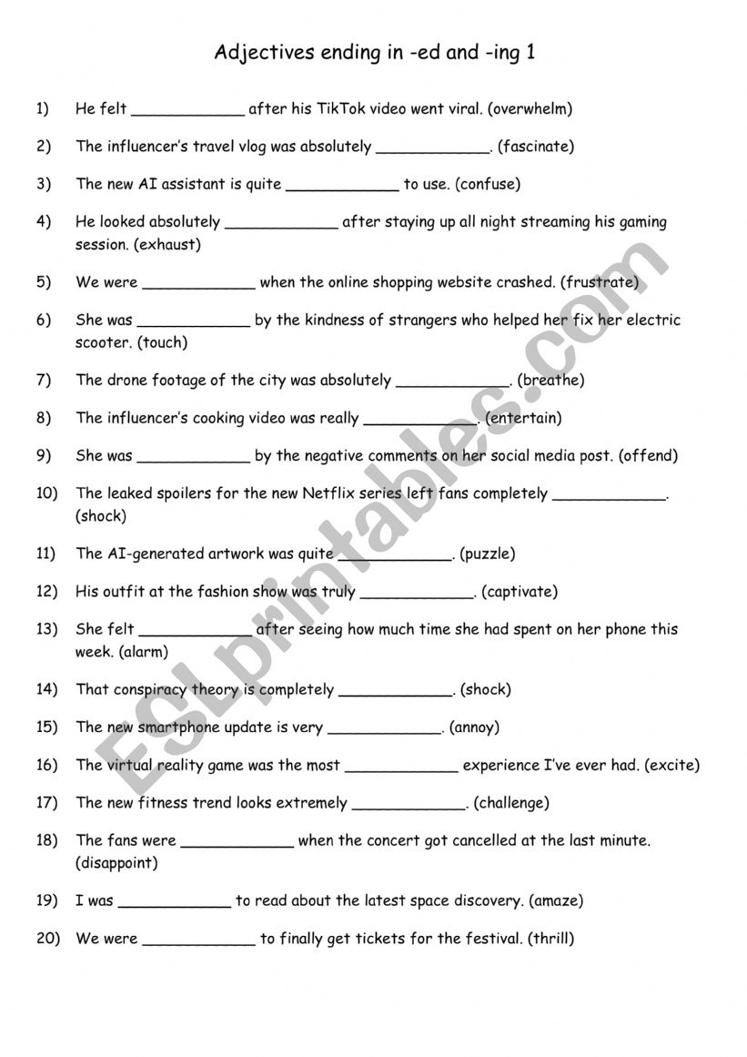 Adj ending in -ed and -ing 3 worksheet