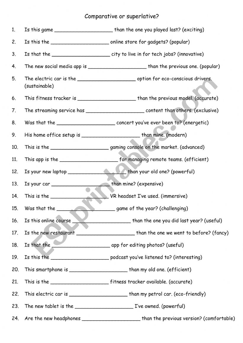 Comparative or superlative 3 worksheet