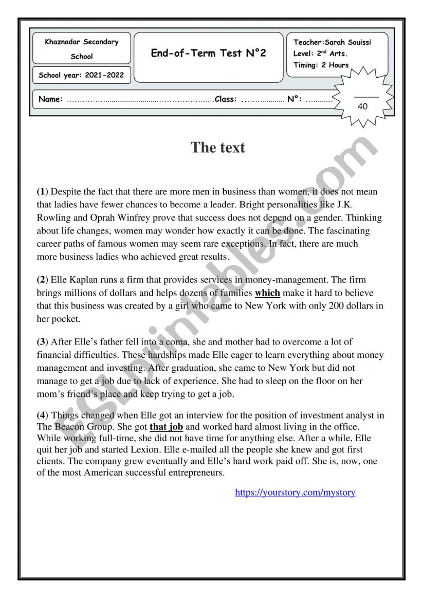 End-of-term test n 2 2nd  form