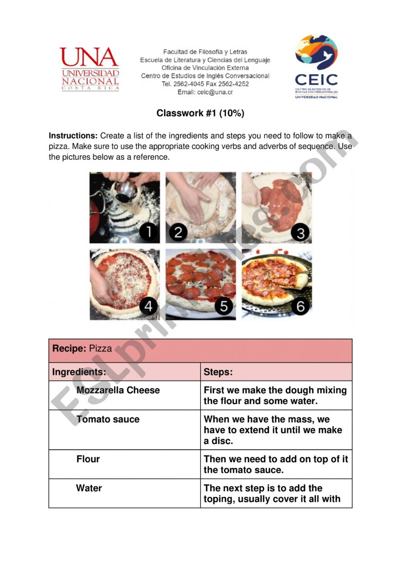 Make a recipe worksheet