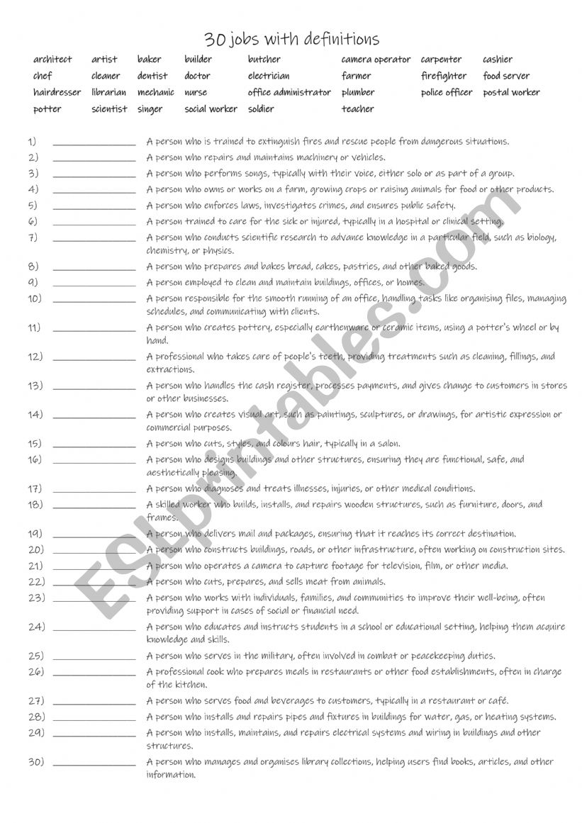 A1+-A2 30 jobs with definitions