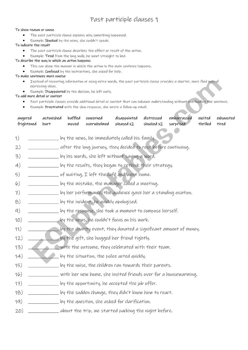 Past participle clauses 1 worksheet