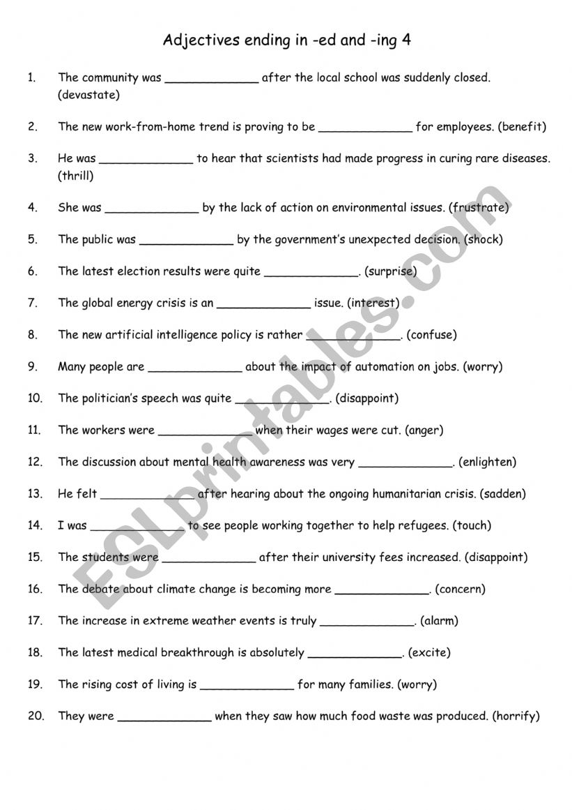 Adj ending in -ed and -ing 4 worksheet