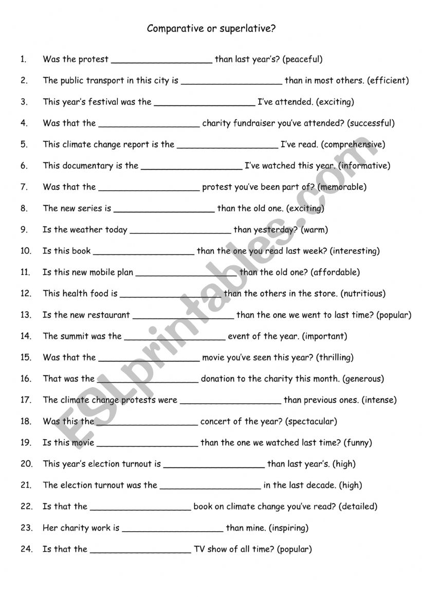 Comparative or superlative 4 worksheet