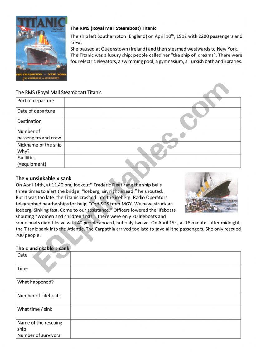 Reading activity: Titanic worksheet