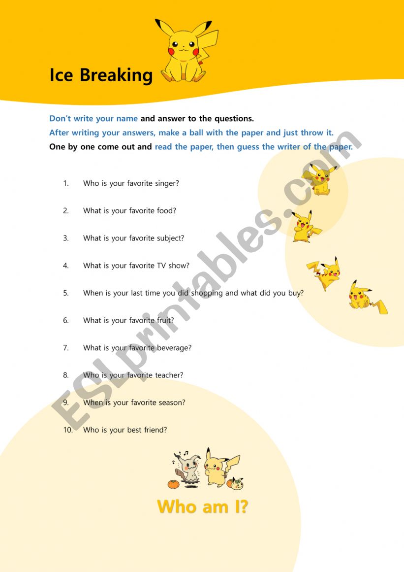 Ice Breaking worksheet