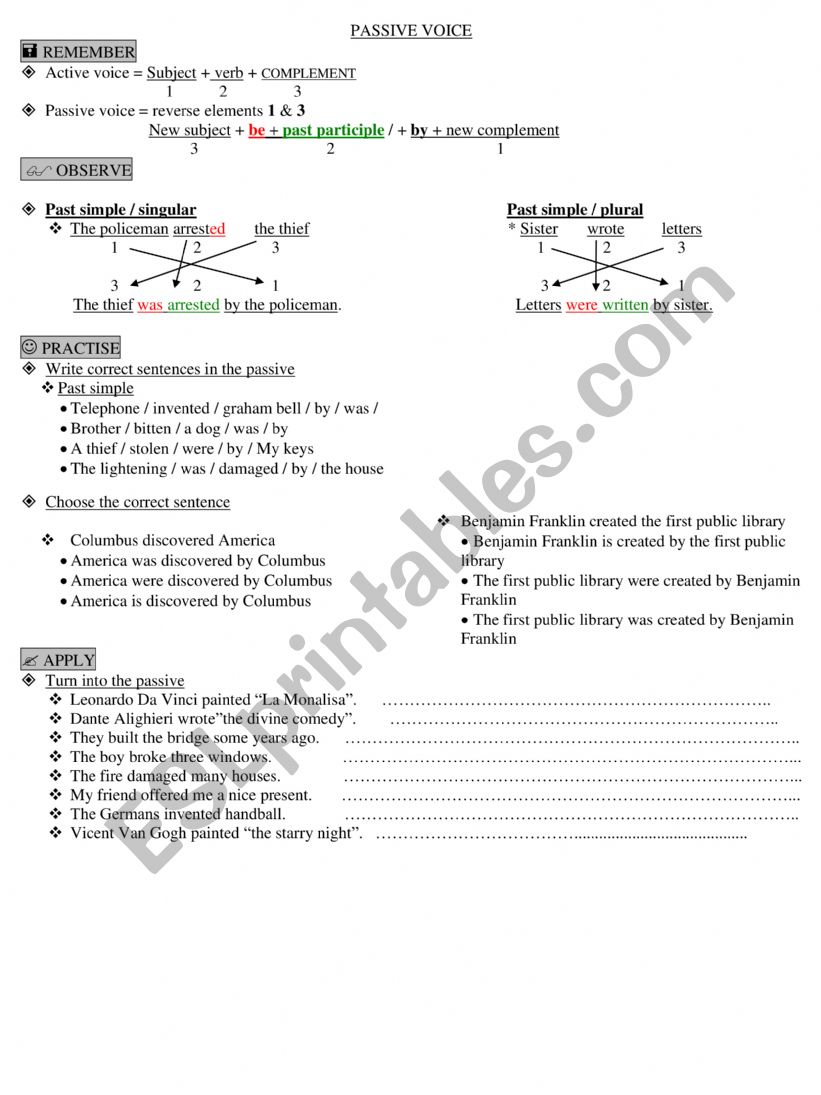 passive voice - past simple worksheet