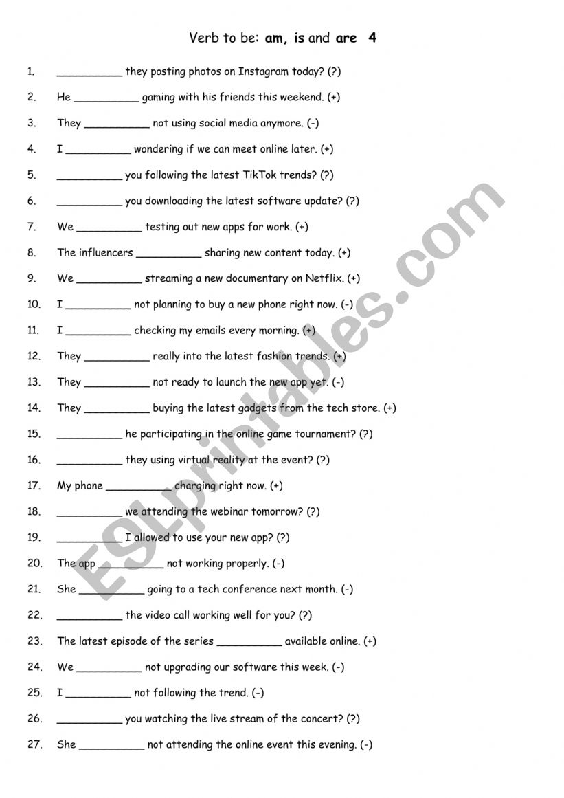 Verb to be am, is and are 4 worksheet