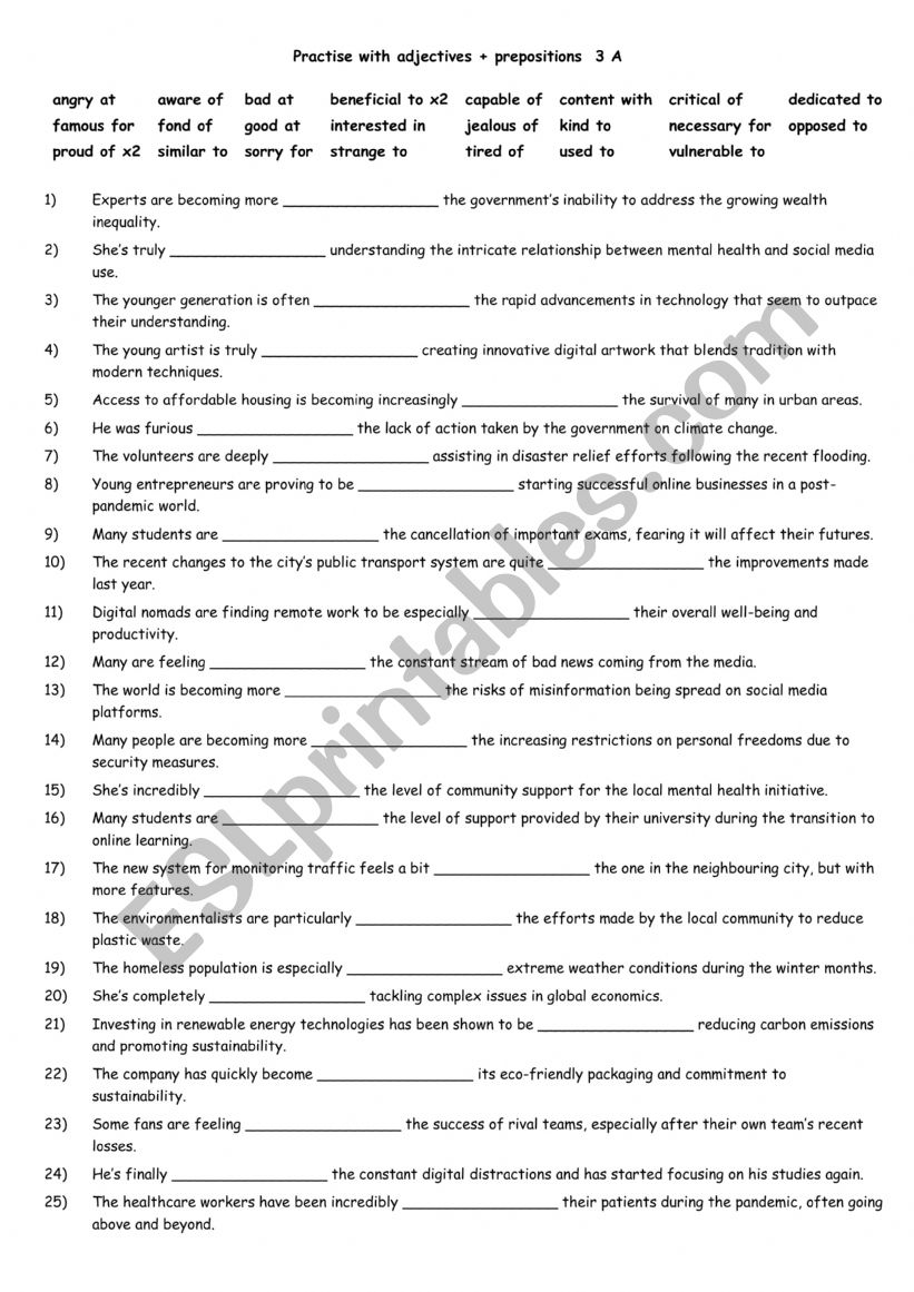 Practise with adjectives + prepositions  3 A