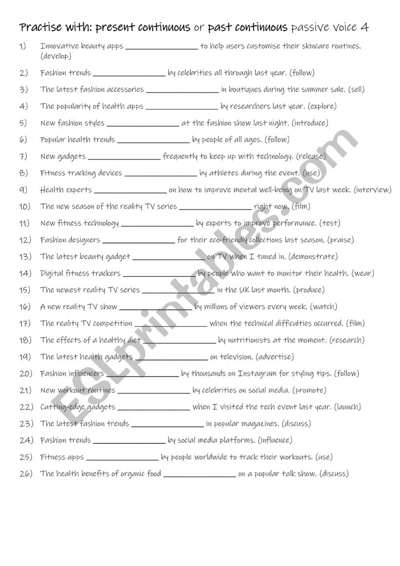 Practise with present continuous or past continuous passive voice 4