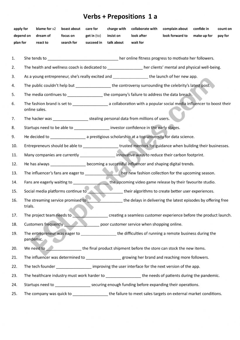 Verbs + Prepositions  2 a worksheet