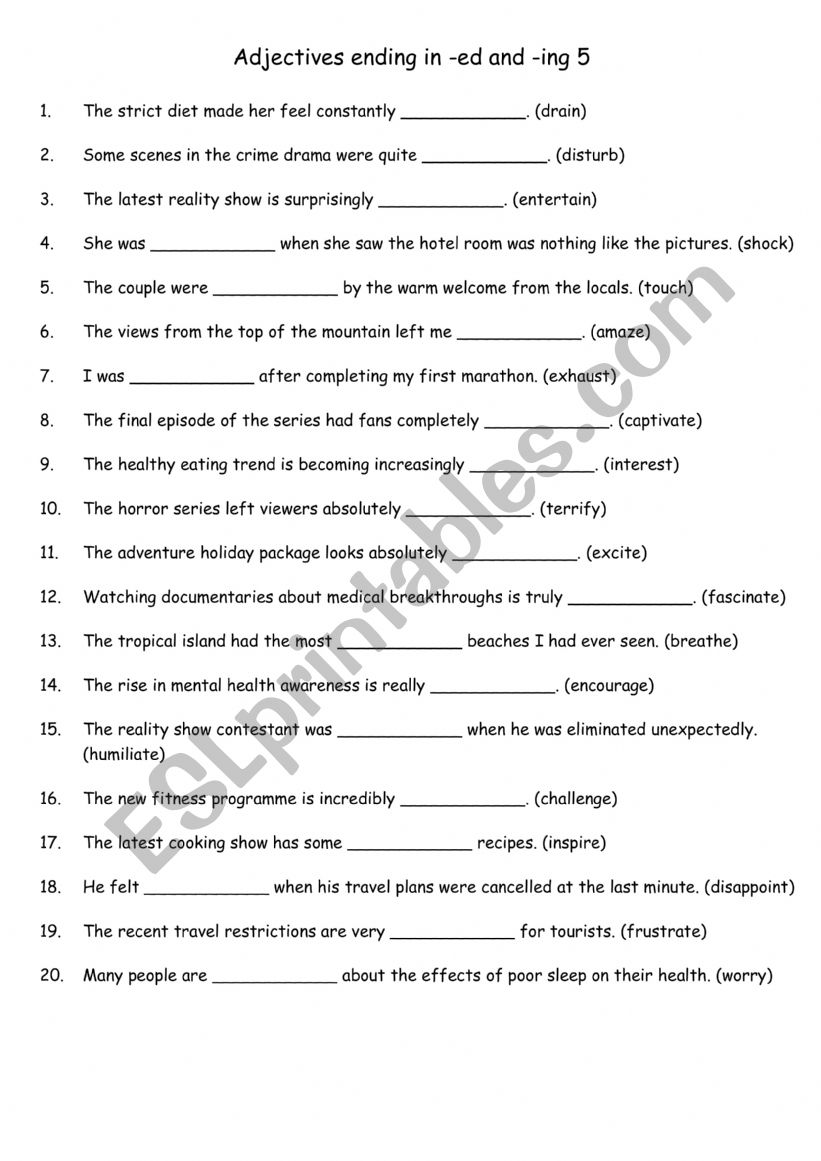 Adj ending in -ed and -ing 5 worksheet