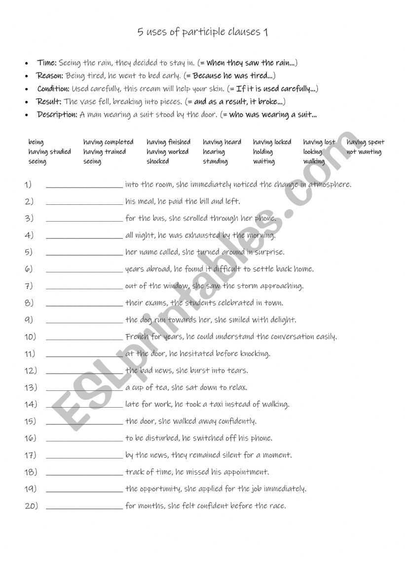 5 uses of participle clauses 1