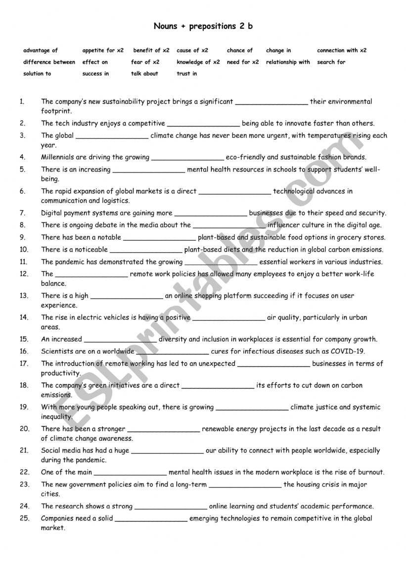 Nouns + Prepositions 2 b worksheet