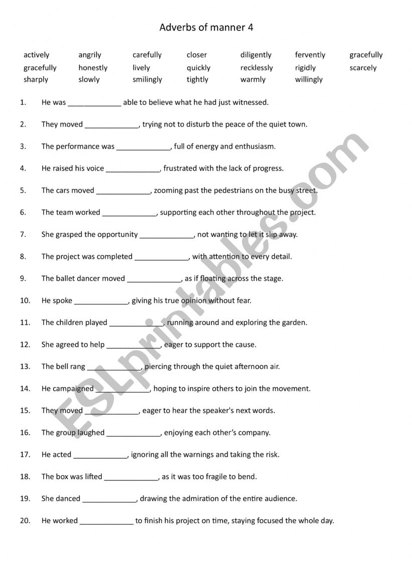 Adverbs of manner 4 worksheet