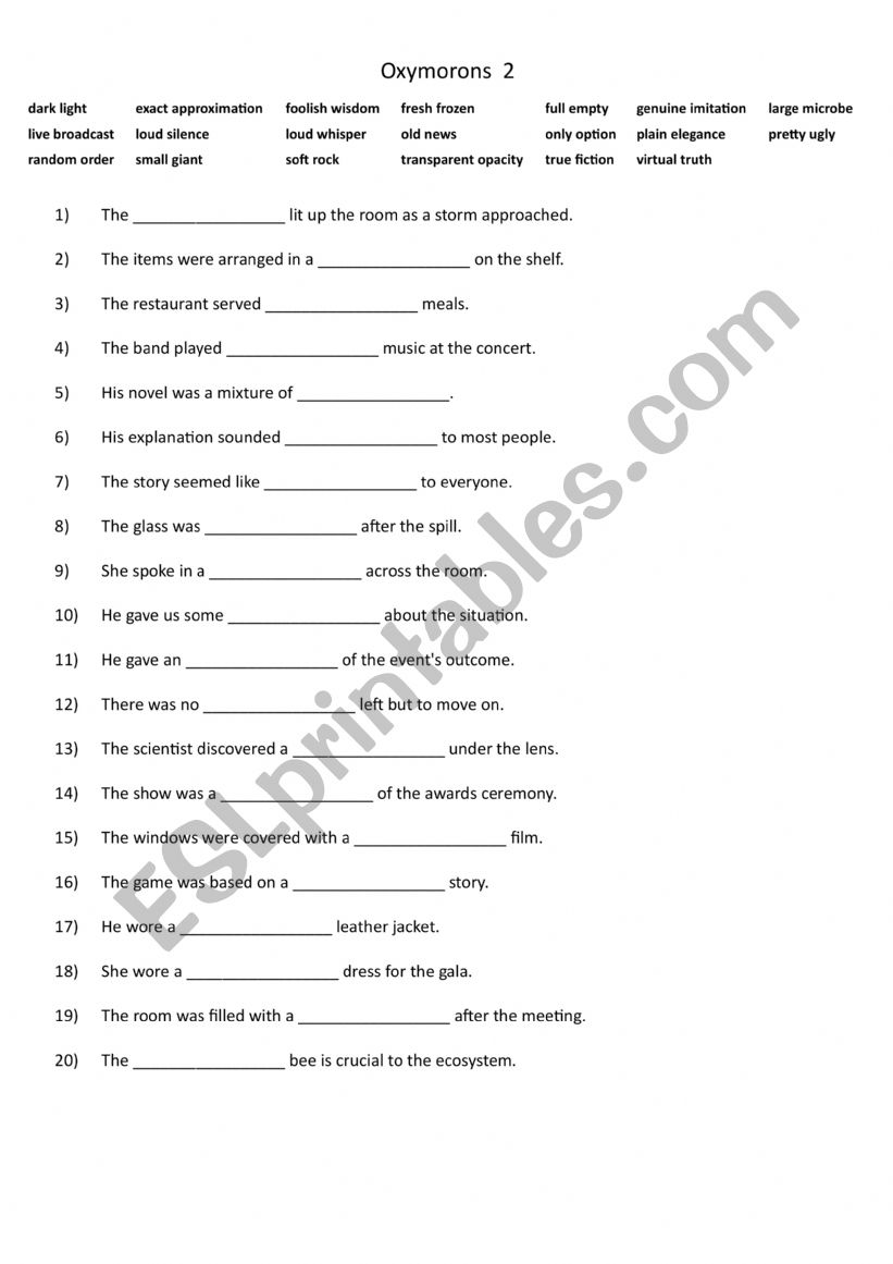 Oxymorons 2 worksheet