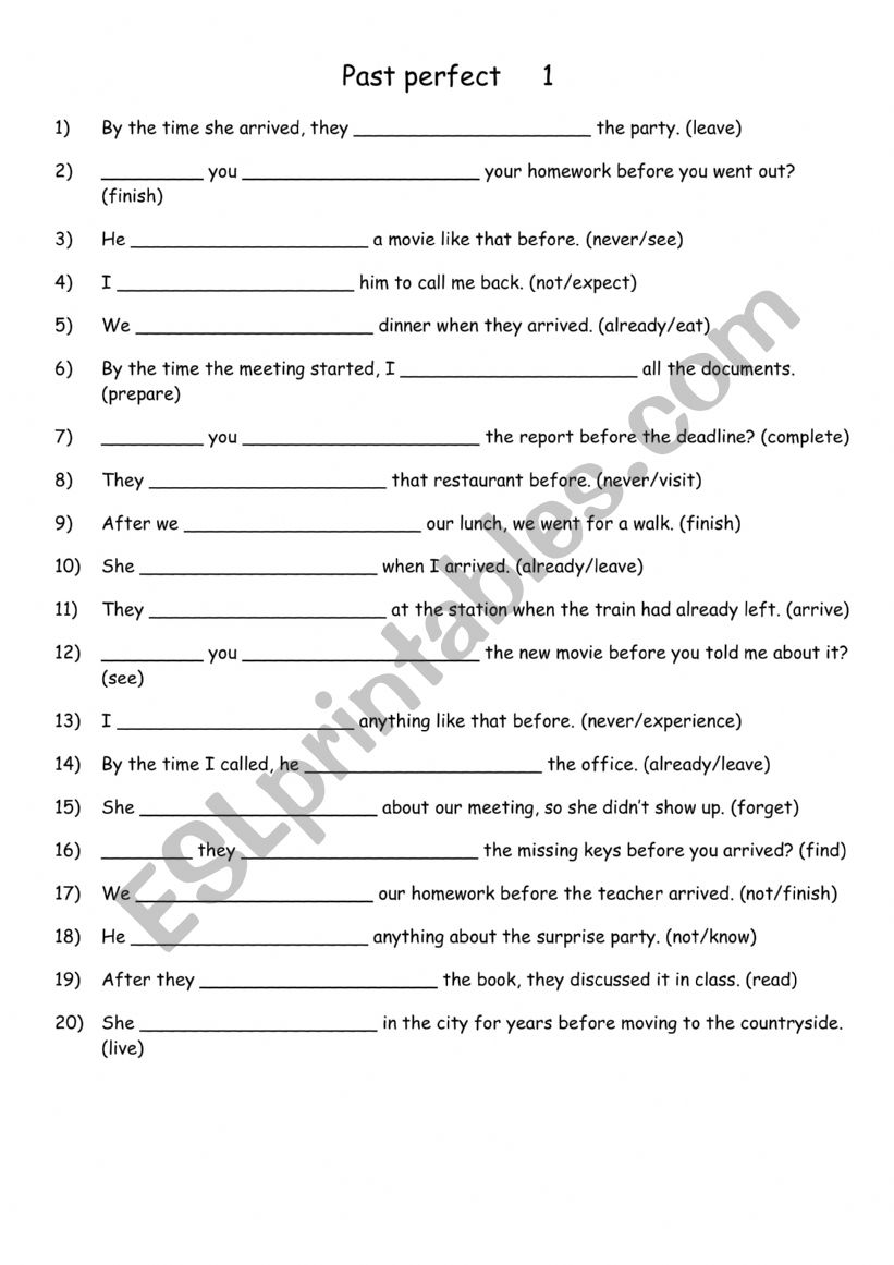 Past perfect 1 worksheet