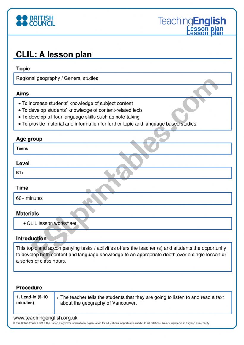 Clil by British Counsil worksheet