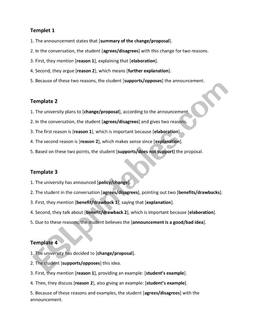 TOEFL Speaking Template Question 2