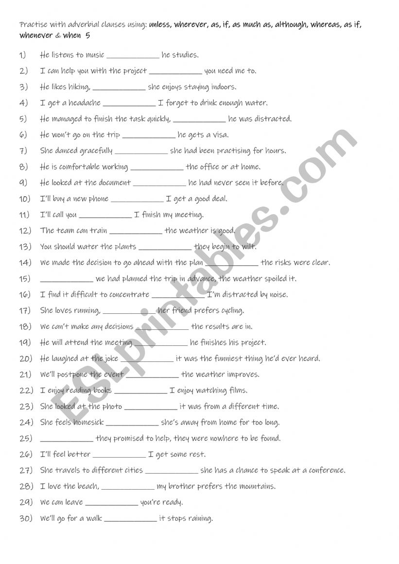 A2+-B1 Adverbial clauses 5 worksheet