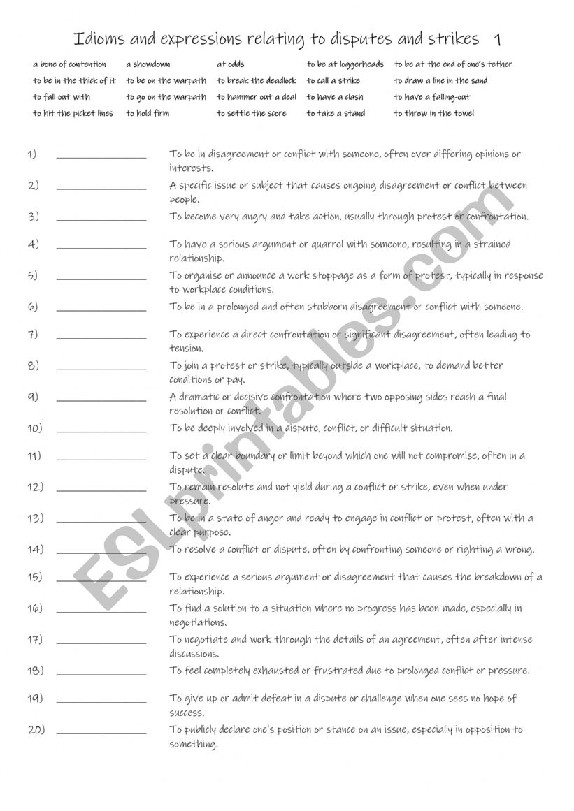 B1+-C1 Idioms and expressions relating to disputes and strikes   1