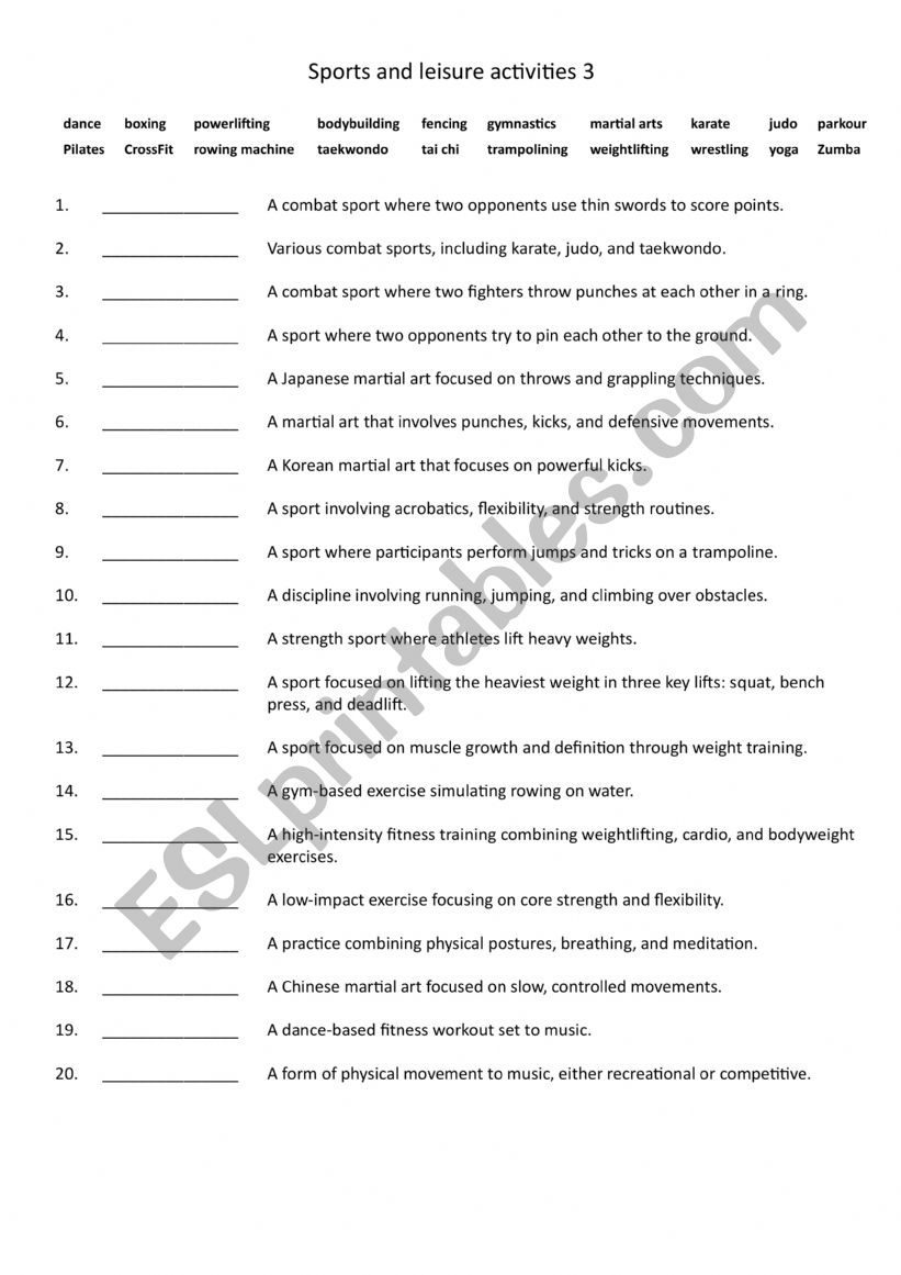 Sports and leisure activities 3