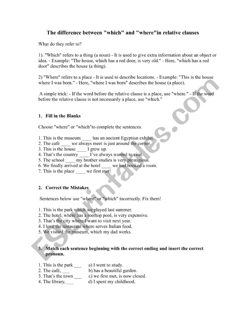 Relative pronoun worksheet