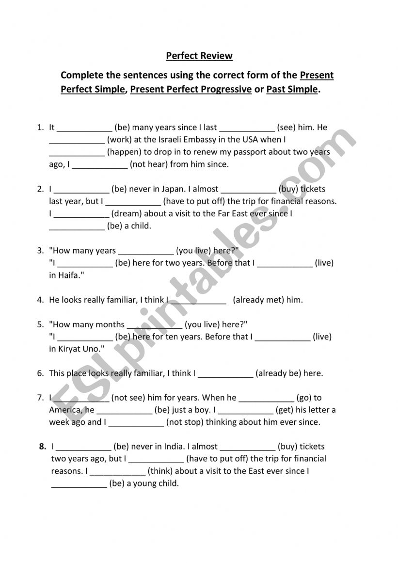 Present Perfect Simple and Present Perfect Progressive Worksheet