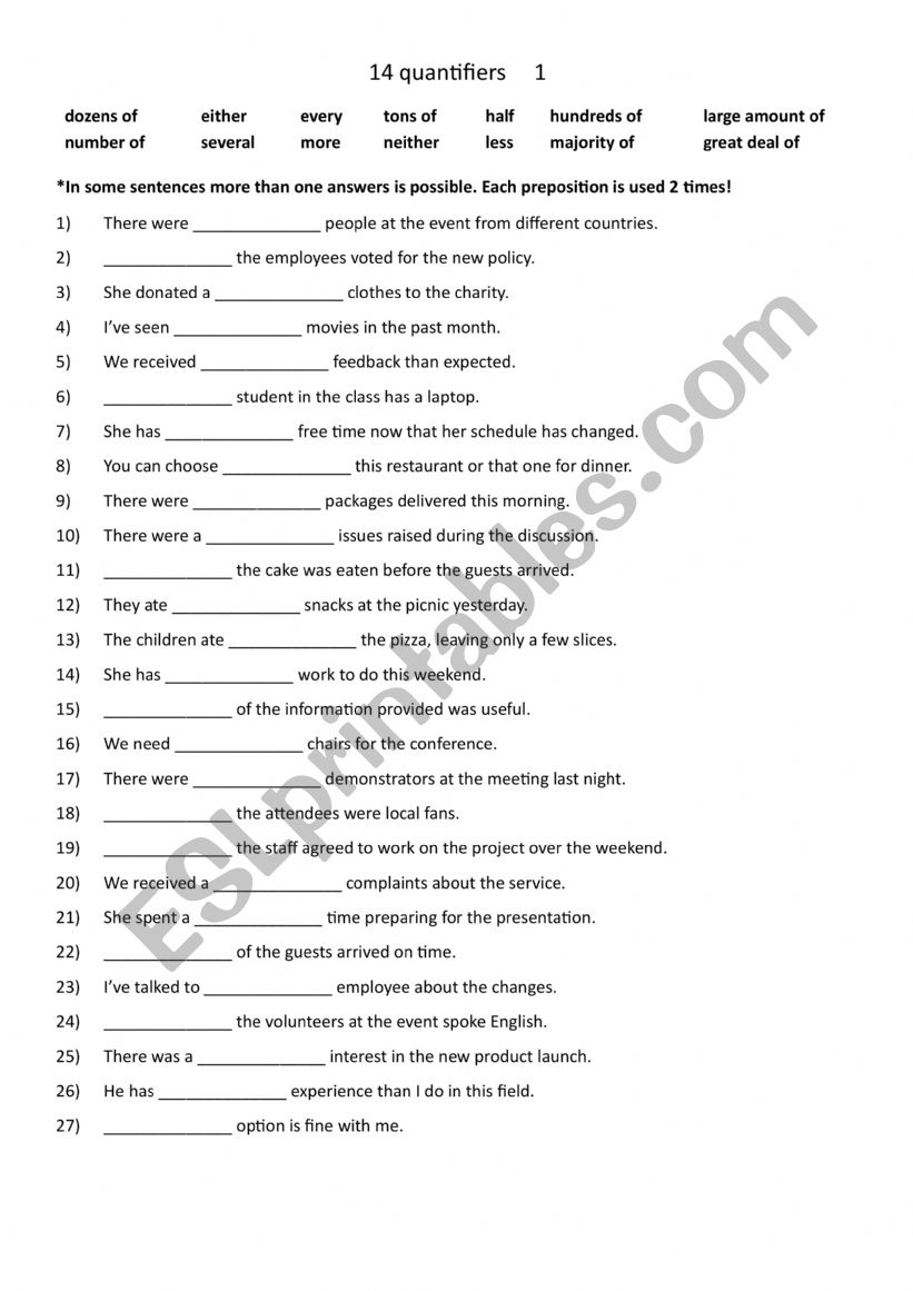 14 Quantifiers 1 worksheet