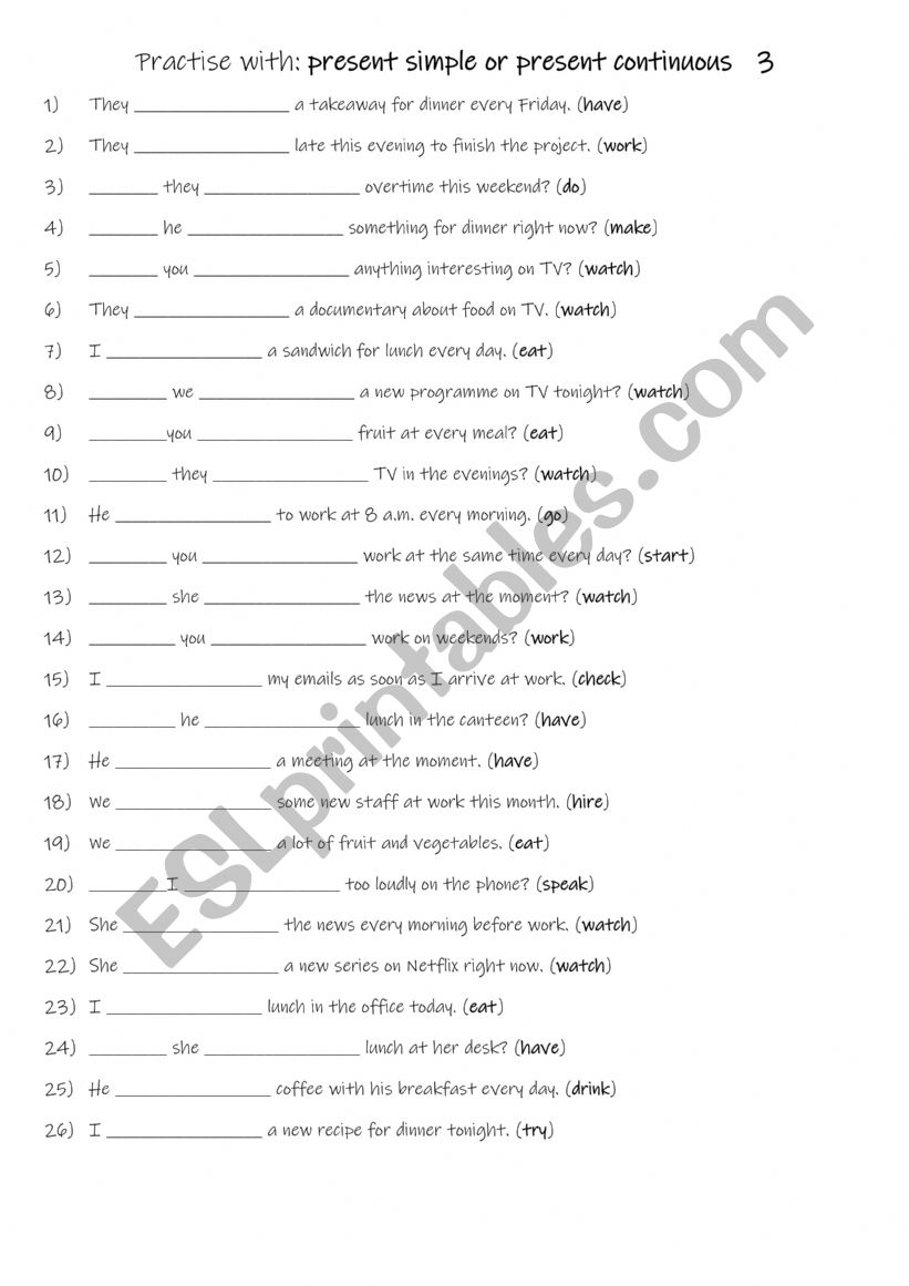 A1-A2 Practise with present simple or present continuous  3