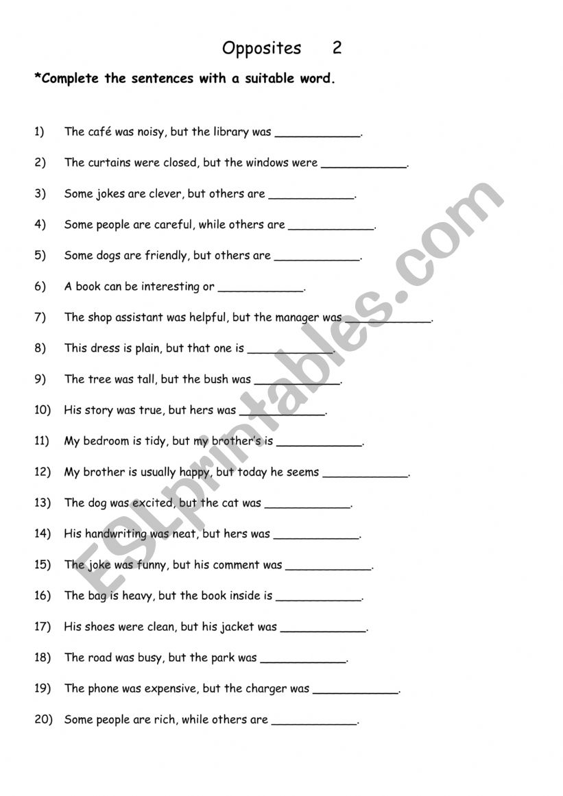 Adjective opposites  2 worksheet