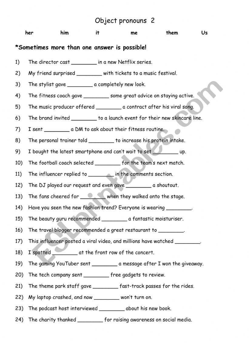 Object pronouns  2 worksheet