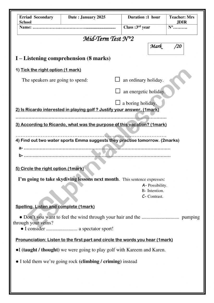 exercises worksheet