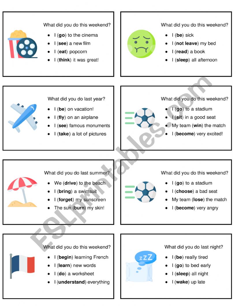 Past Simple Irregular Verb Story Cards (Part 1)