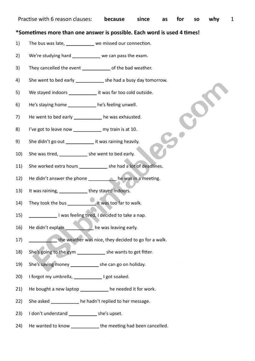 Practise with 6 reason clauses  1