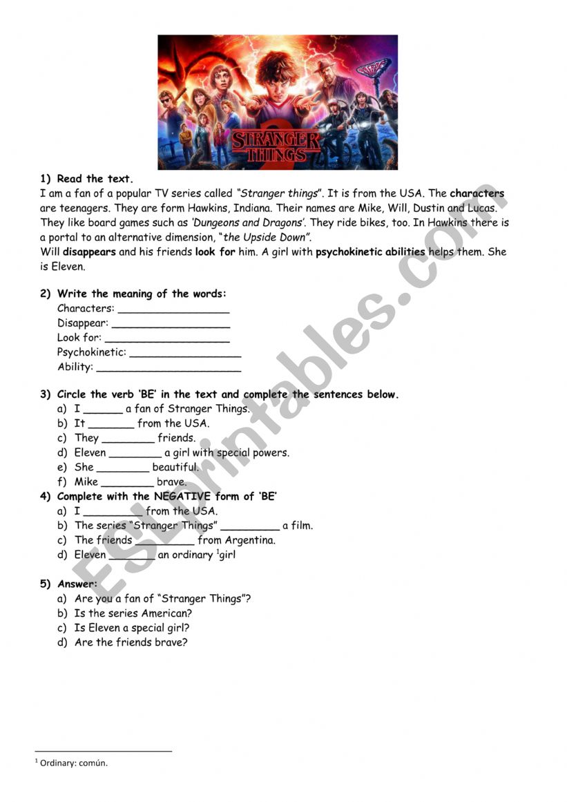 Stranger Things worksheet