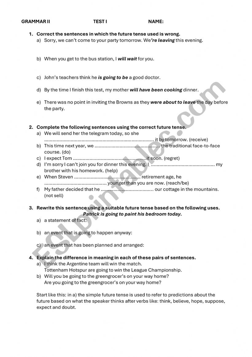 Future tenses  worksheet