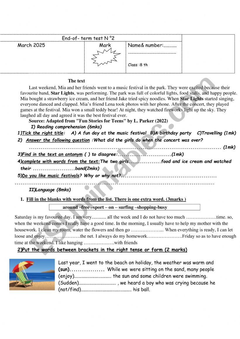 End -of -term test 2 8th form march2025