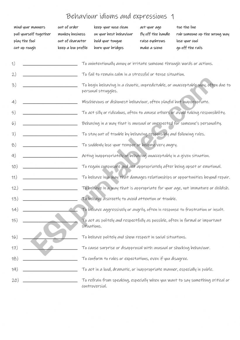 B1+-C1 Behaviour idioms and expressions  1