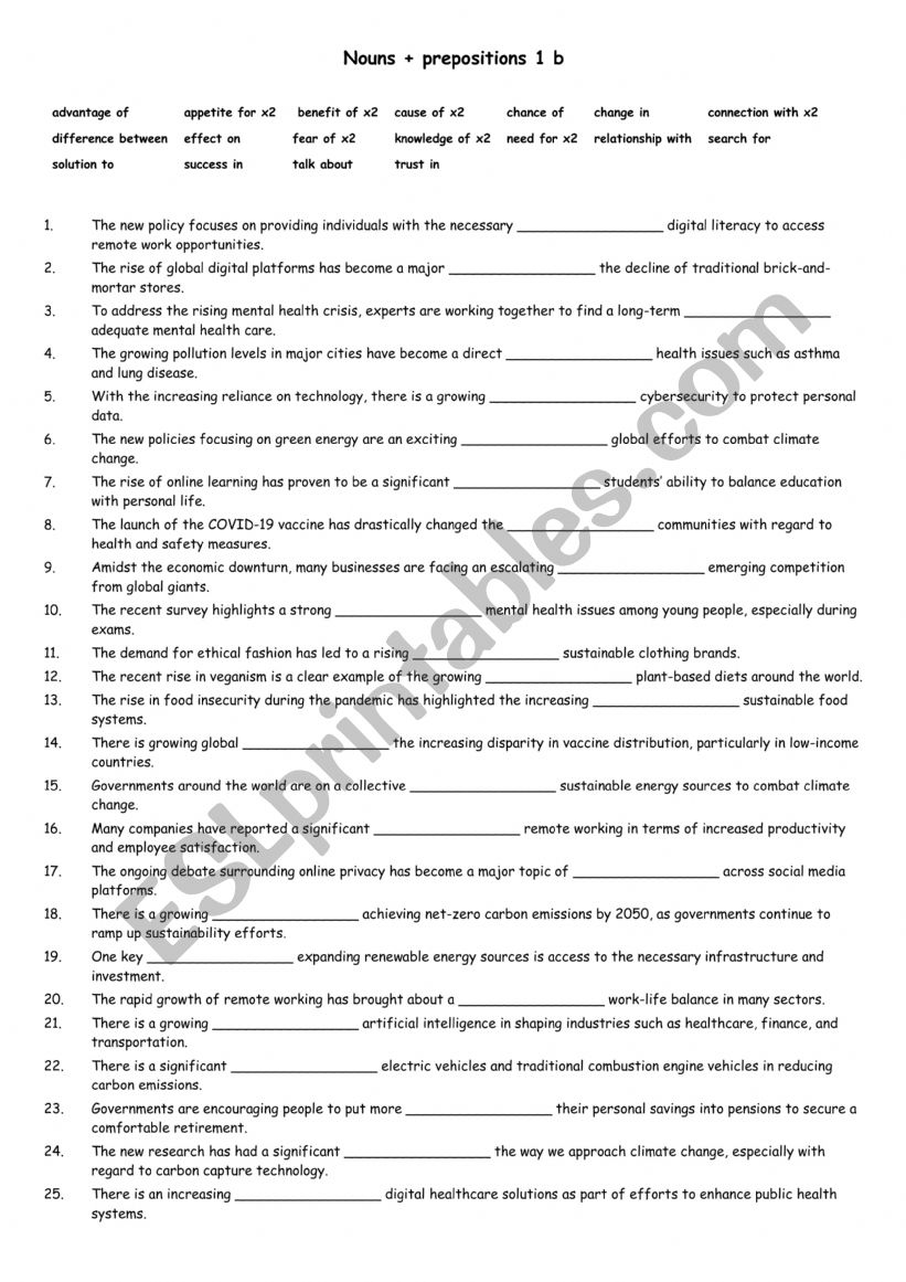 Nouns + Prepositions 3 b worksheet