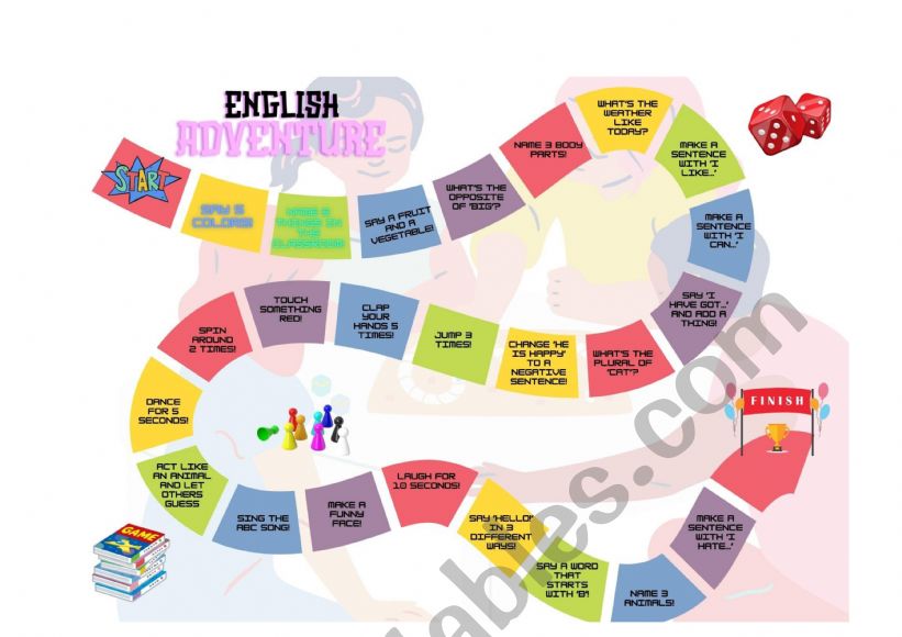 english adventure board game worksheet