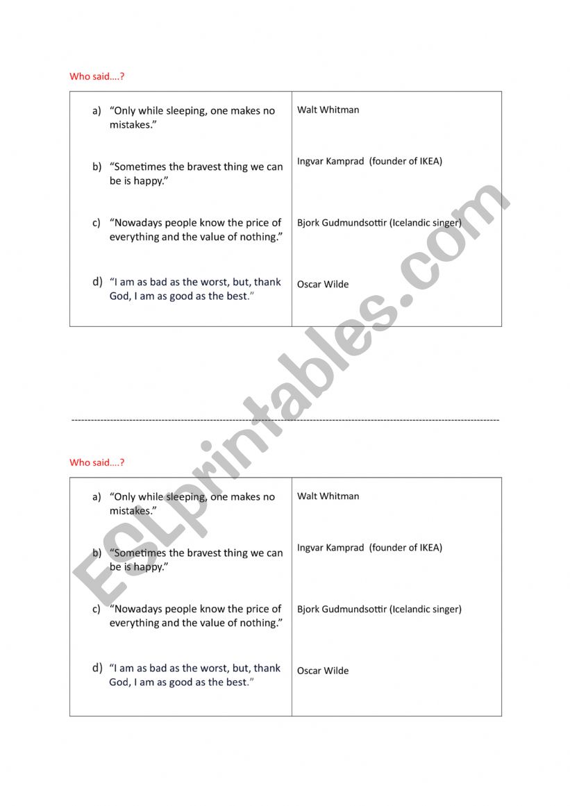 Famous Quotes Match worksheet