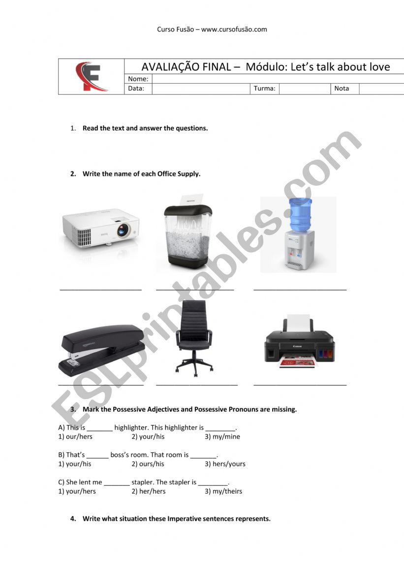 Test - Lets talk about love worksheet