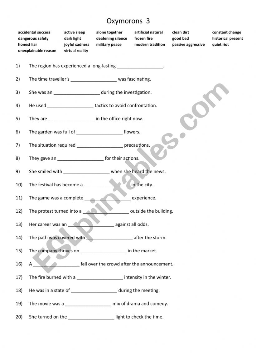 Oxymorons 3 worksheet