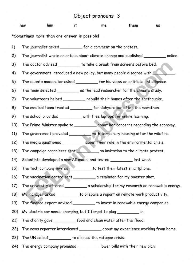 Object pronouns 3 worksheet