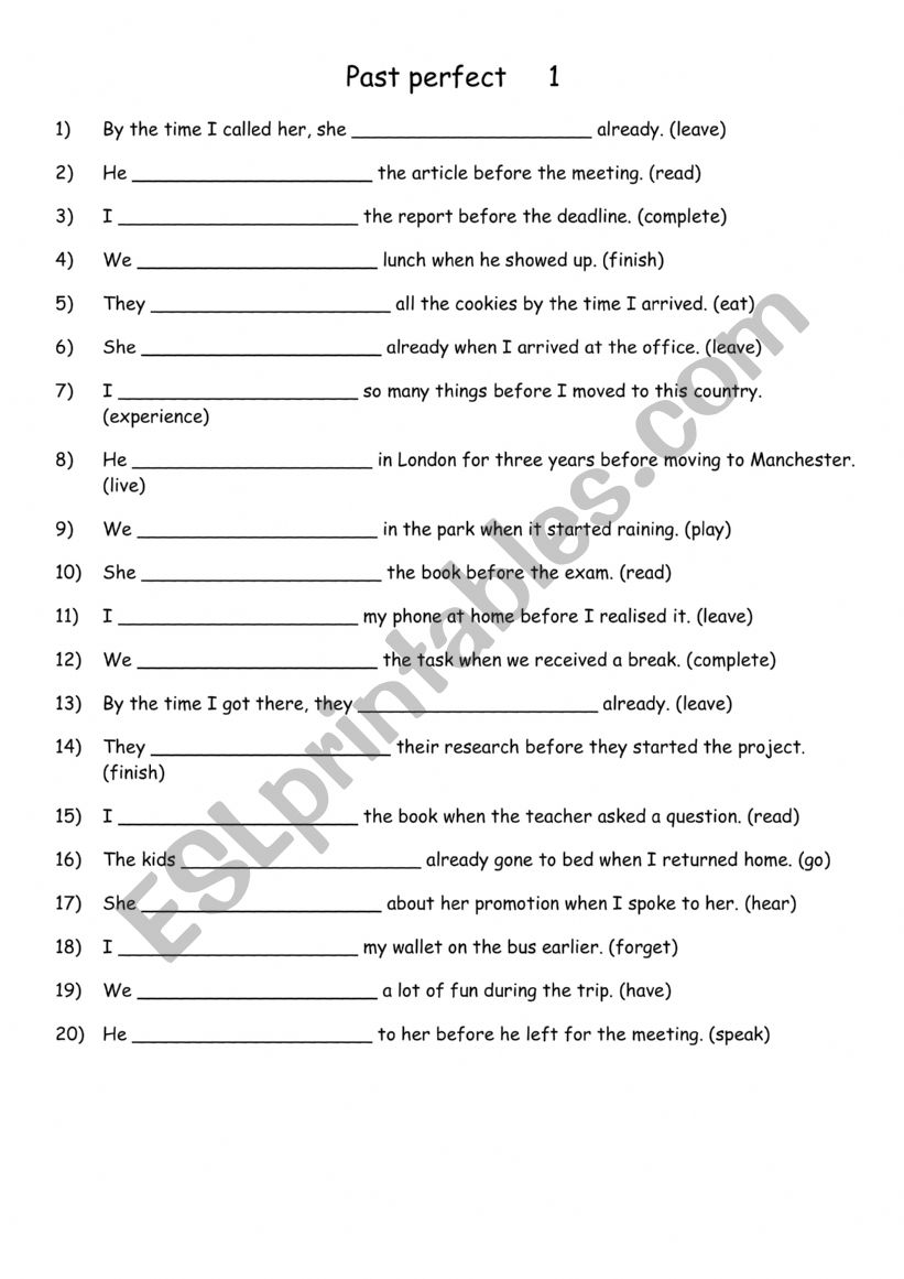 Past perfect 3 worksheet