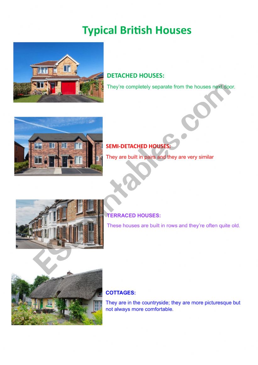 Typical British Houses worksheet